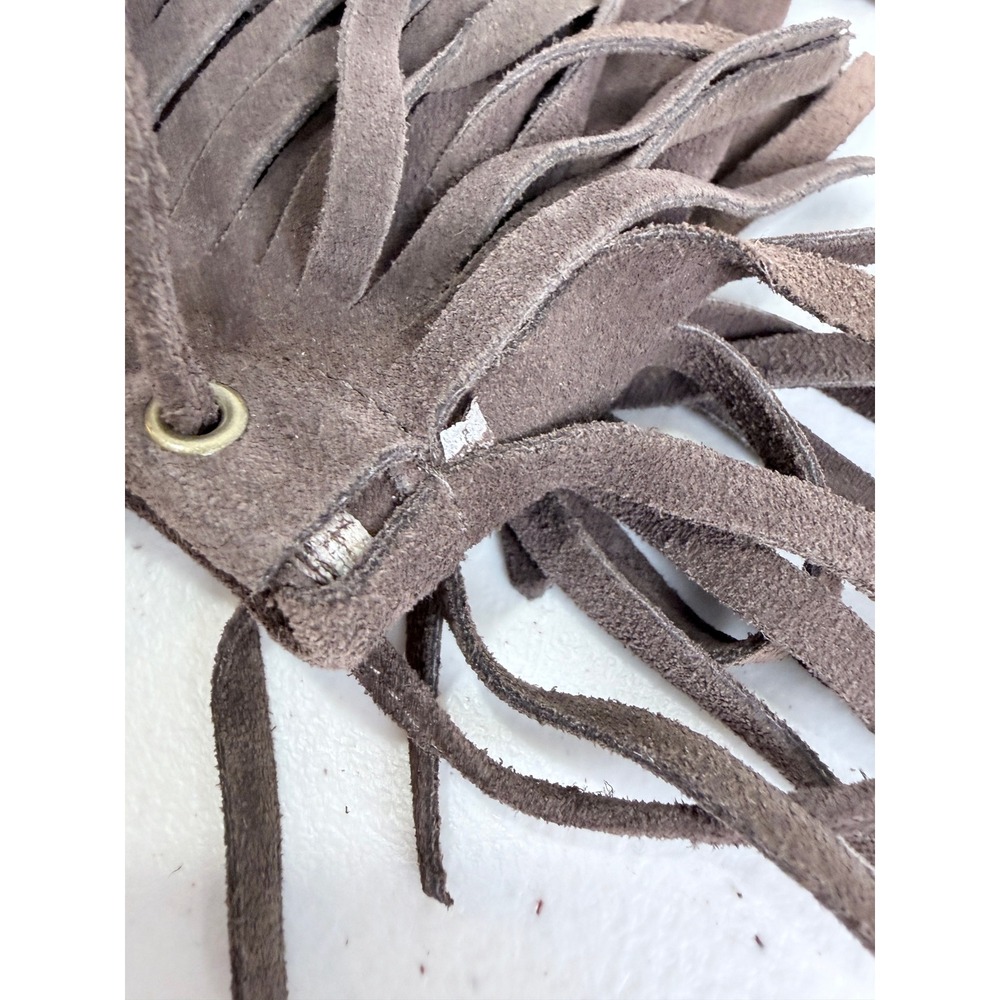 Daniblack Chocolate Taupe Suede Fringe Collar Tall Boot Flat Boho 8M Festival - Picture 16 of 16